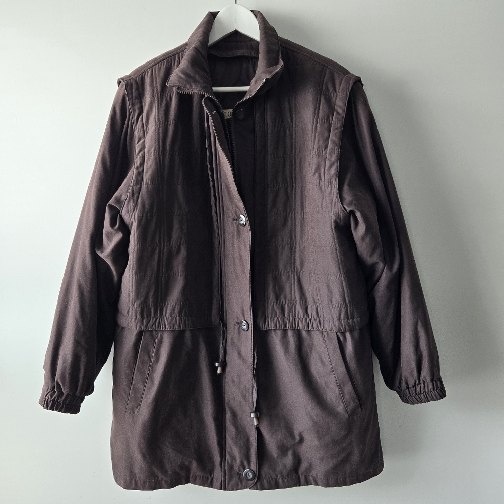 London Fog Women's Vintage Chocolate Brown Zip Up Puffer Coat Large